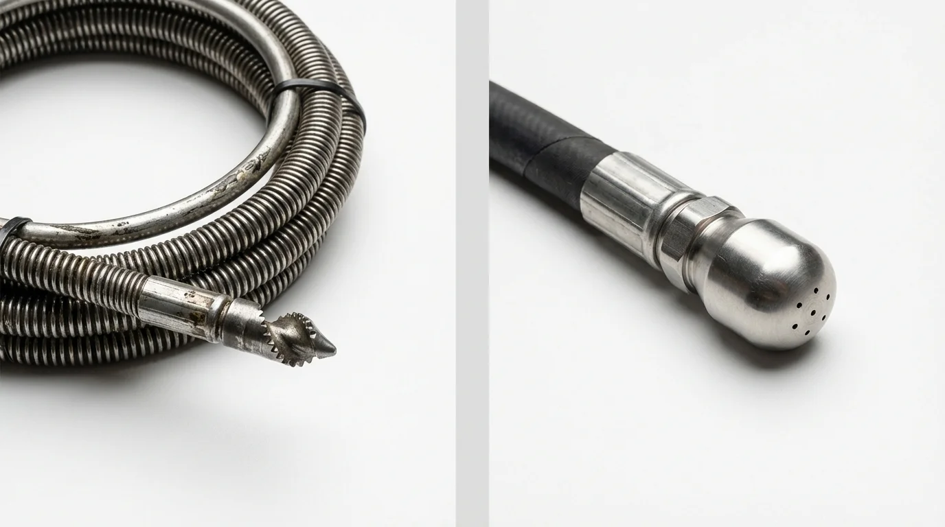 Drain snake cable and hydro jetting nozzle used for drain cleaning in Chester, SC